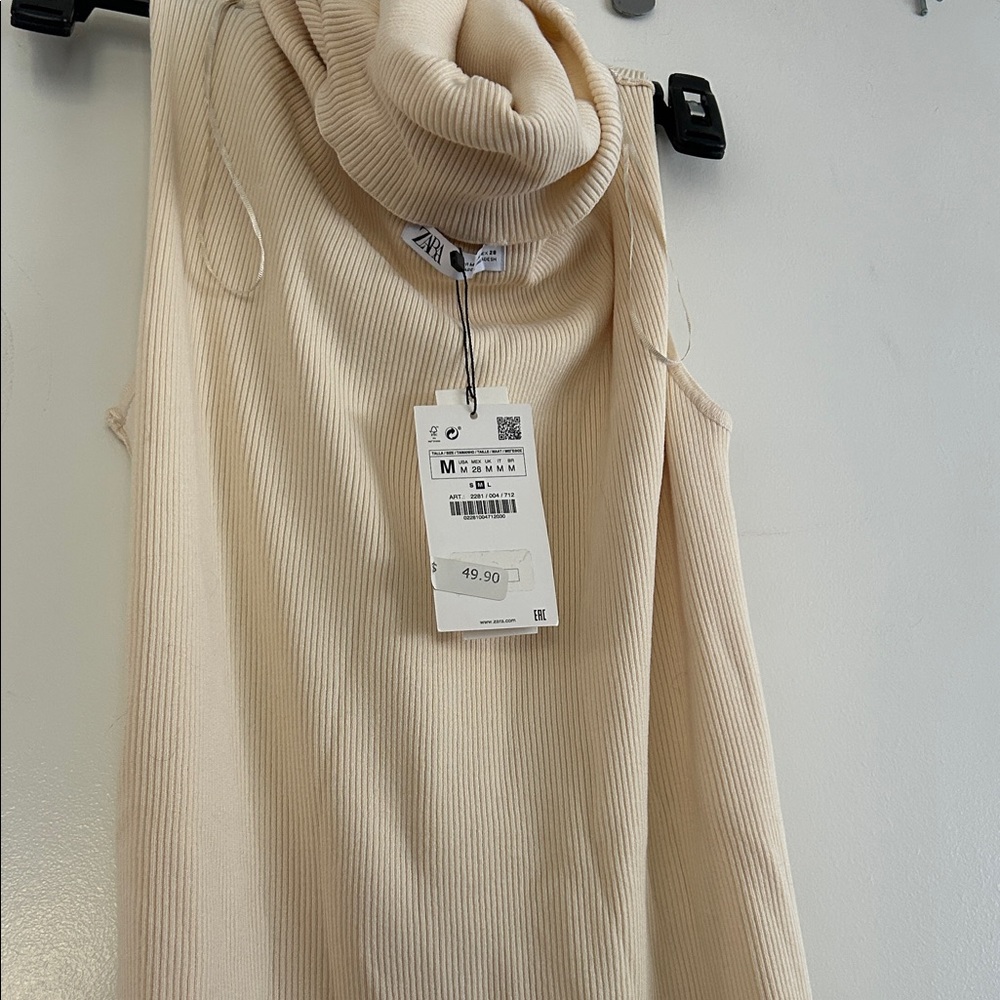 Zara Cream Ribbed Cowl Neck Dress